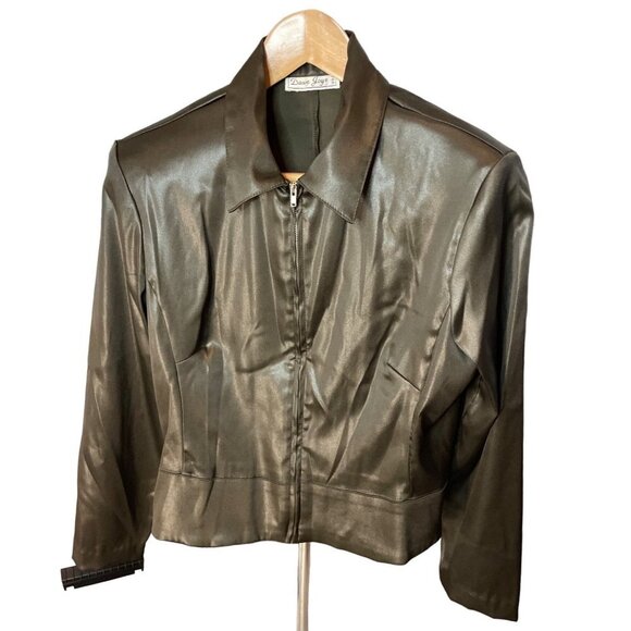 Vintage 90s Dawn Joy Black Satin Full Zip Made in USA Jacket - Picture 1 of 9